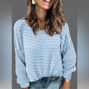 Dokotoo Womens Ribbed Knit Textured Drop Shoulder Long Sleeve Crew Neck Pullover